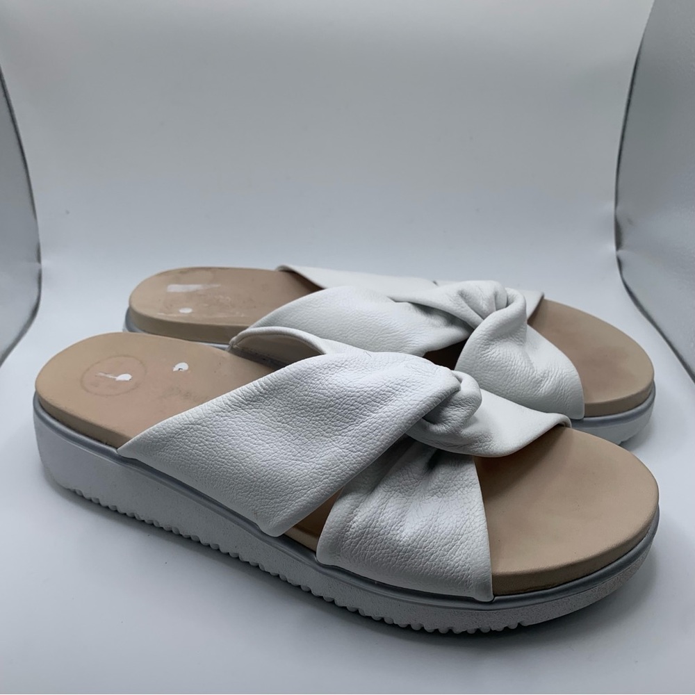 Paul Green Women Tiki Slide Sandal white leather platform size UK 7.5 US 10 1299